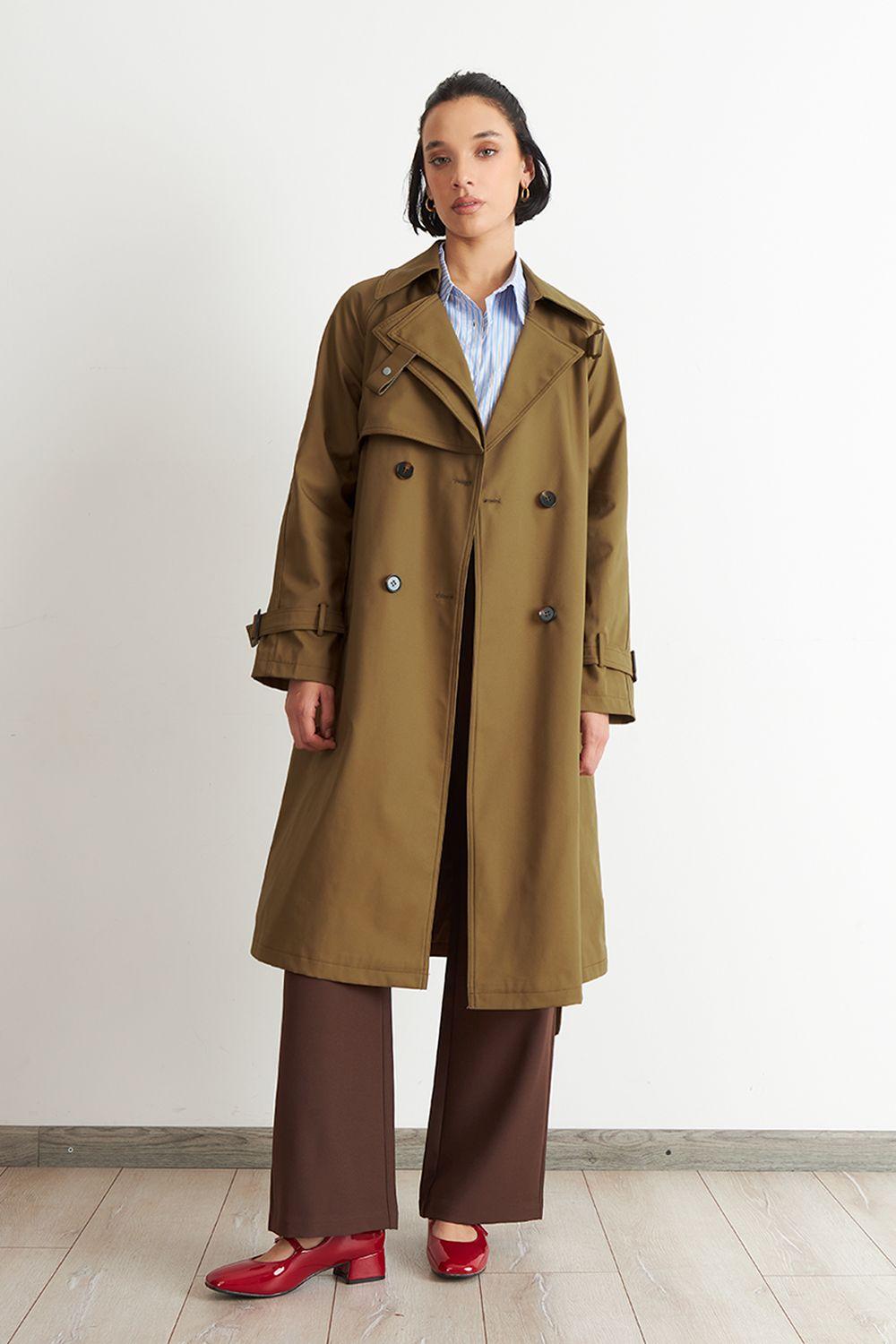 Trench Clásico Doble Botonadura Café Nicopoly-1