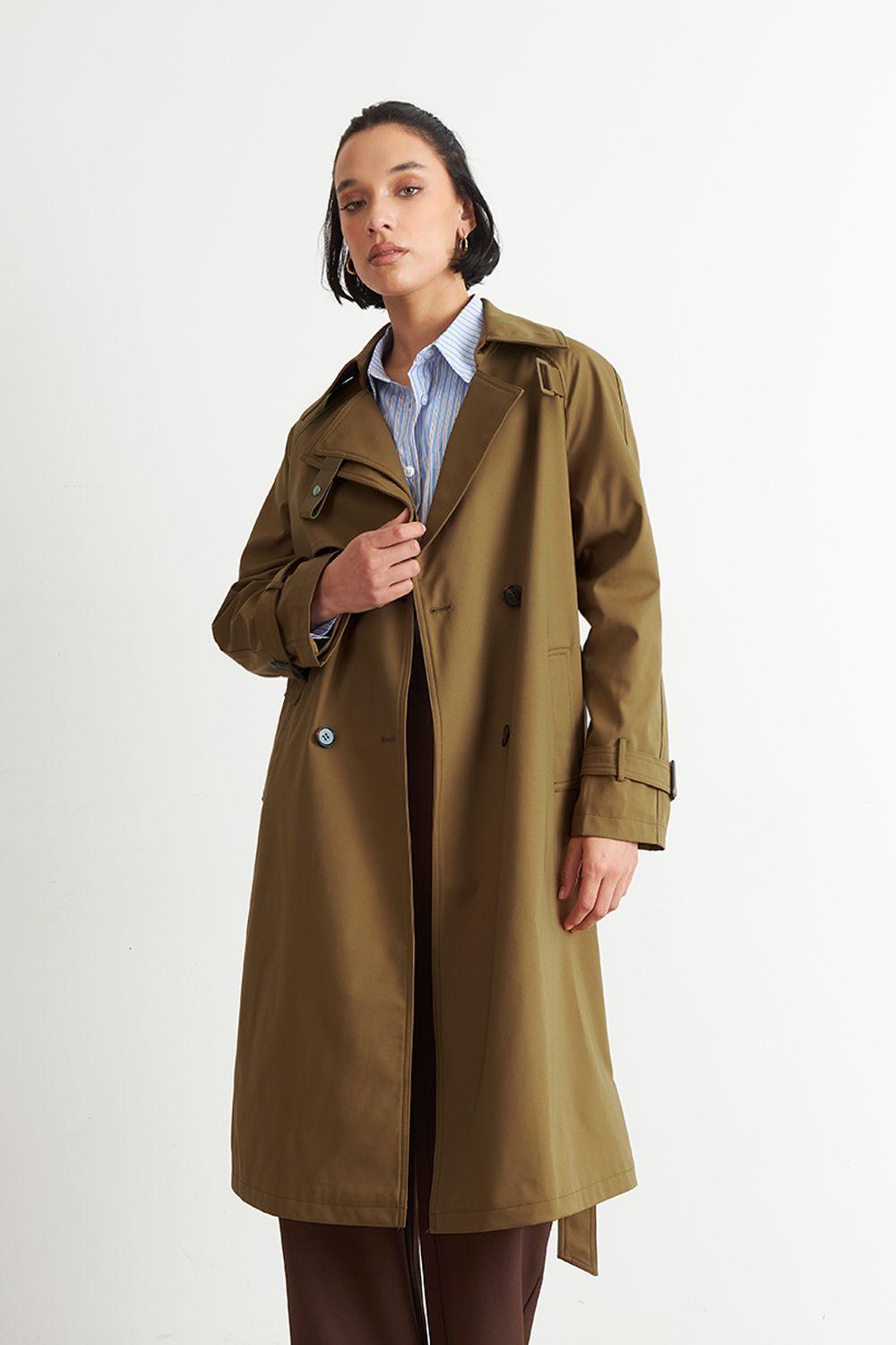 Trench Clásico Doble Botonadura Café Nicopoly-2