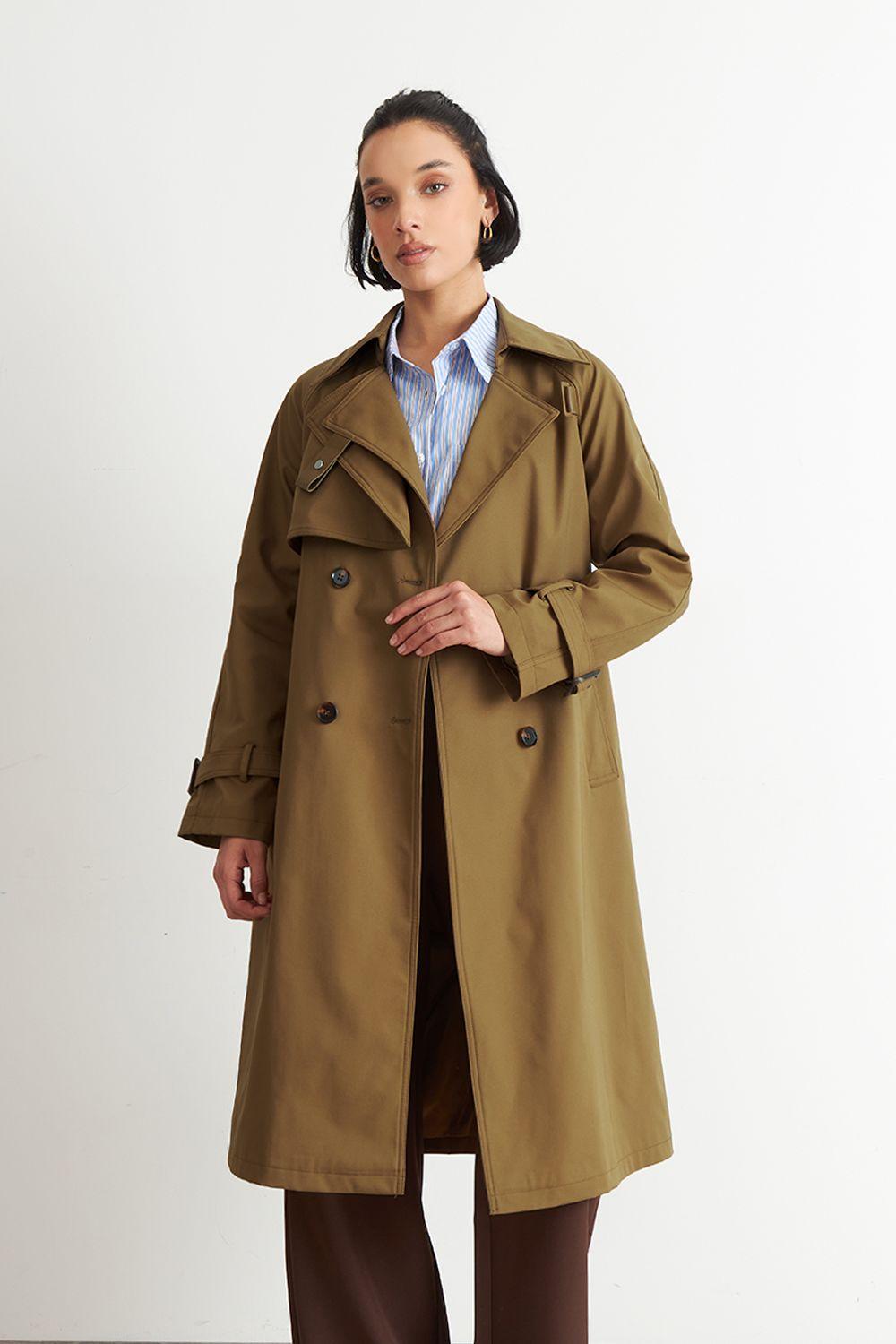 Trench Clásico Doble Botonadura Café Nicopoly-4