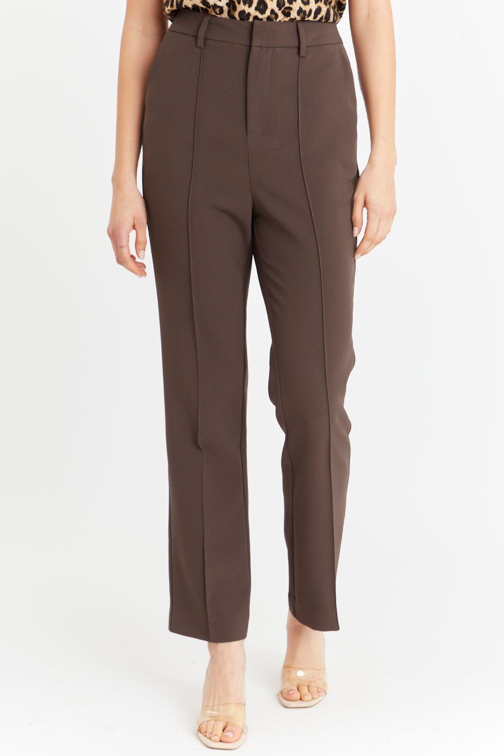 Pantalón Entallado Costuras Delanteras Café Nicopoly-0