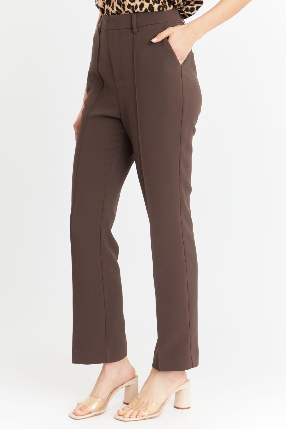 Pantalón Entallado Costuras Delanteras Café Nicopoly-2
