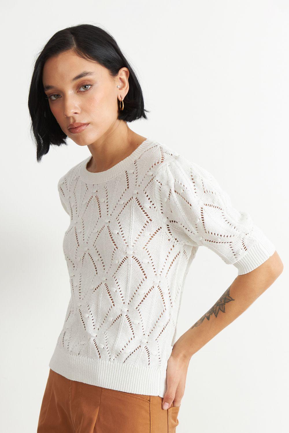 Polera Manga Corta de Hilo Blanco Nicopoly-2