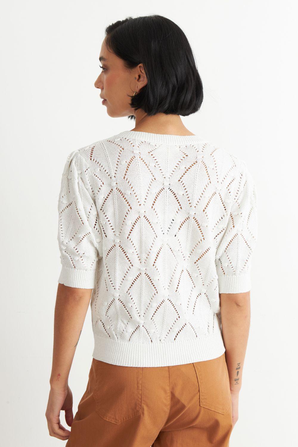 Polera Manga Corta de Hilo Blanco Nicopoly-3