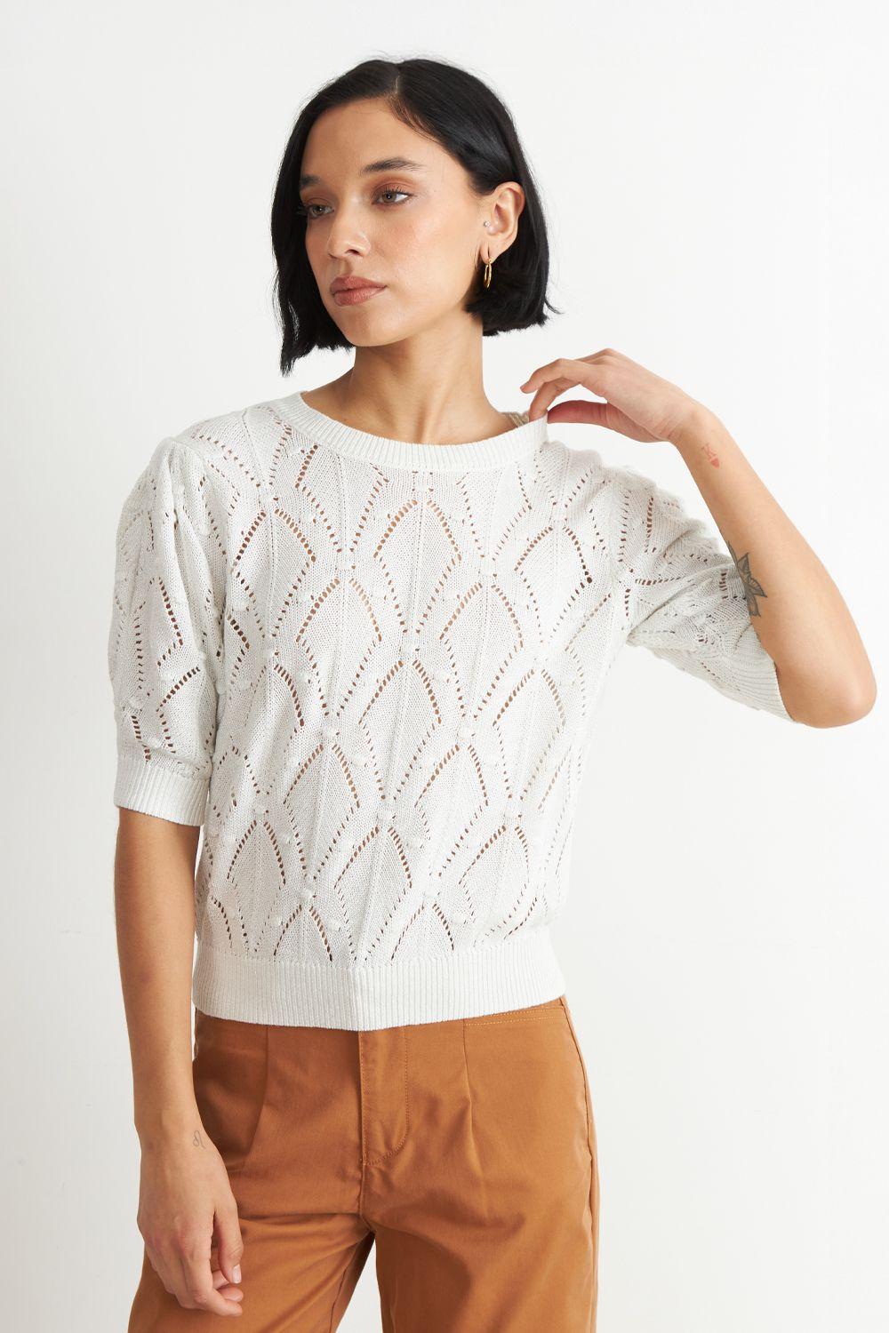 Polera Manga Corta de Hilo Blanco Nicopoly-4