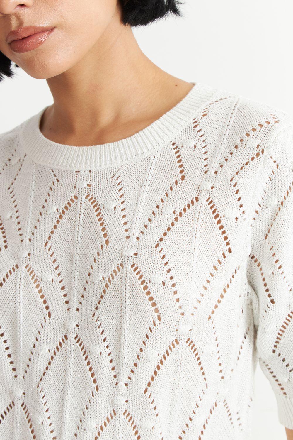 Polera Manga Corta de Hilo Blanco Nicopoly-5