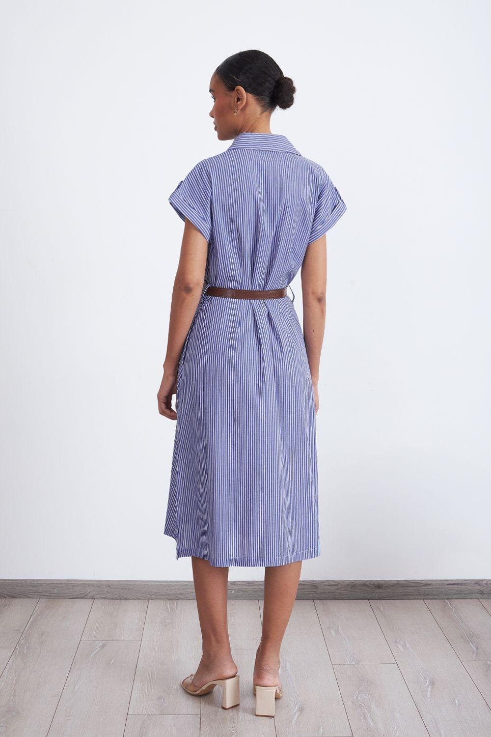 Vestido Rayas Camisero Celeste Nicopoly-3