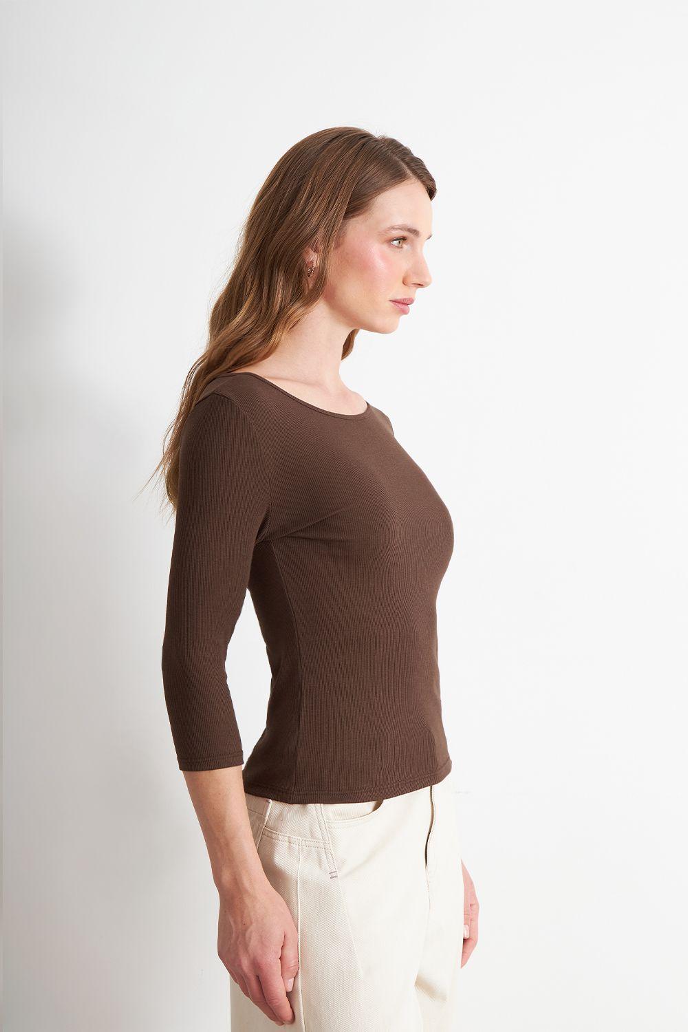 Polera Manga 3/4 Cuello Bote Café Nicopoly-2