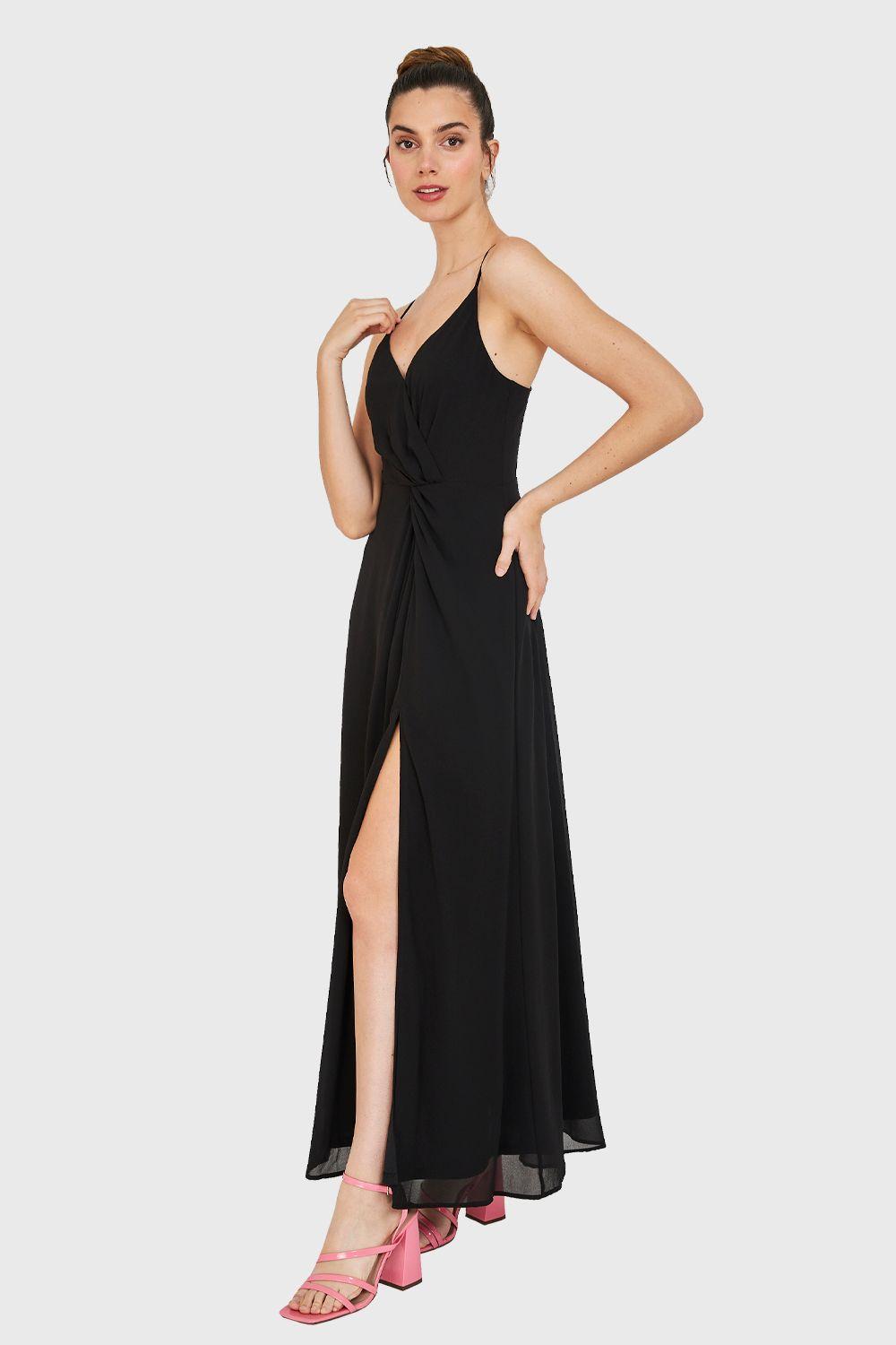 Maxi Vestido Detalle Nudo Negro Nicopoly-2