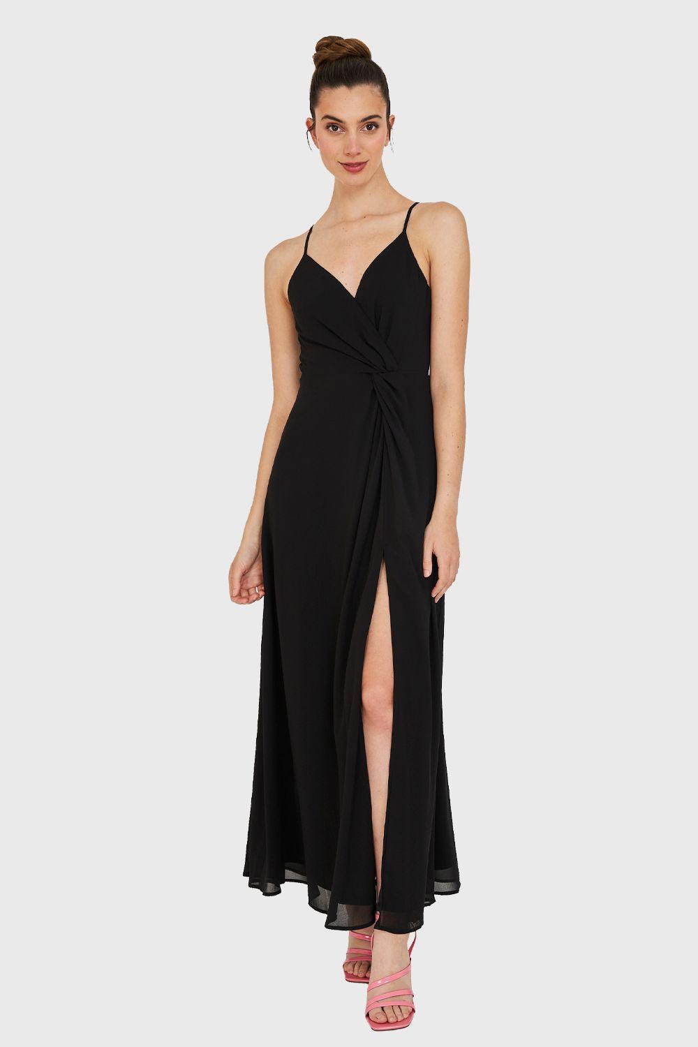 Maxi Vestido Detalle Nudo Negro Nicopoly-4