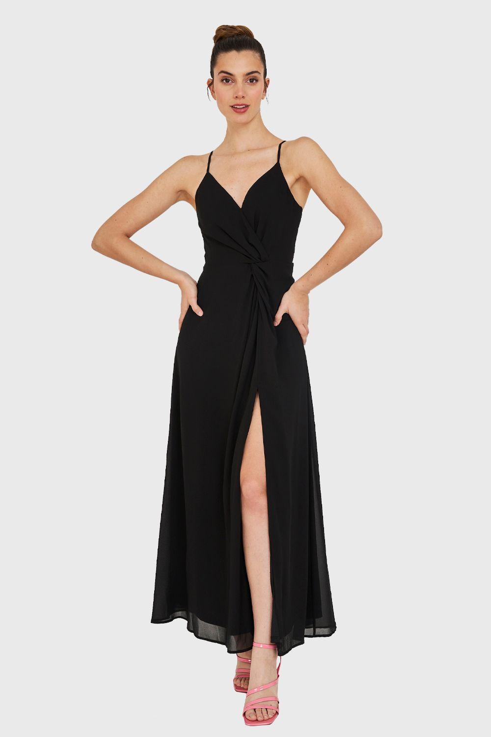 Maxi Vestido Detalle Nudo Negro Nicopoly-1