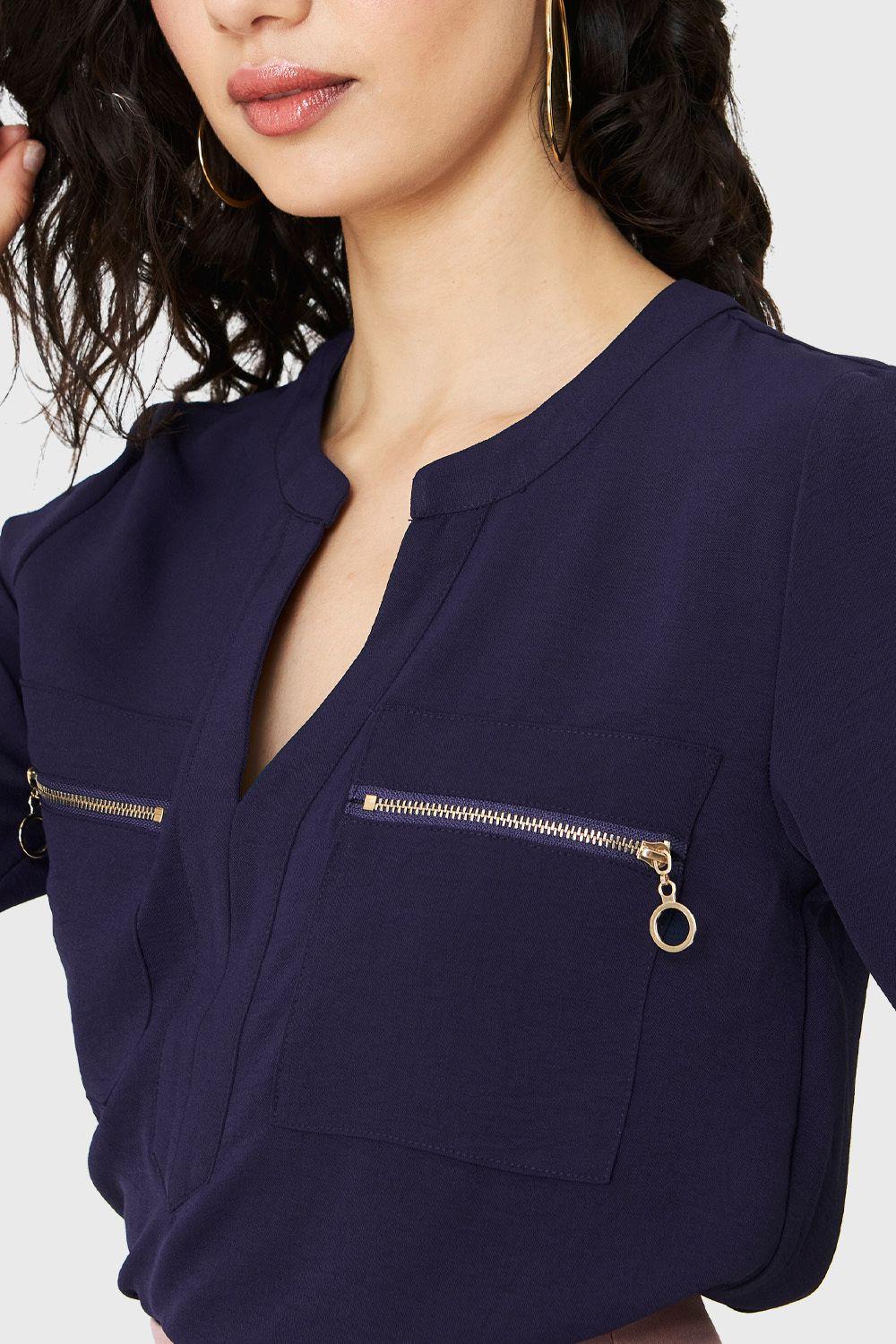 Blusa Cuello Mao Azul Marino Nicopoly-5