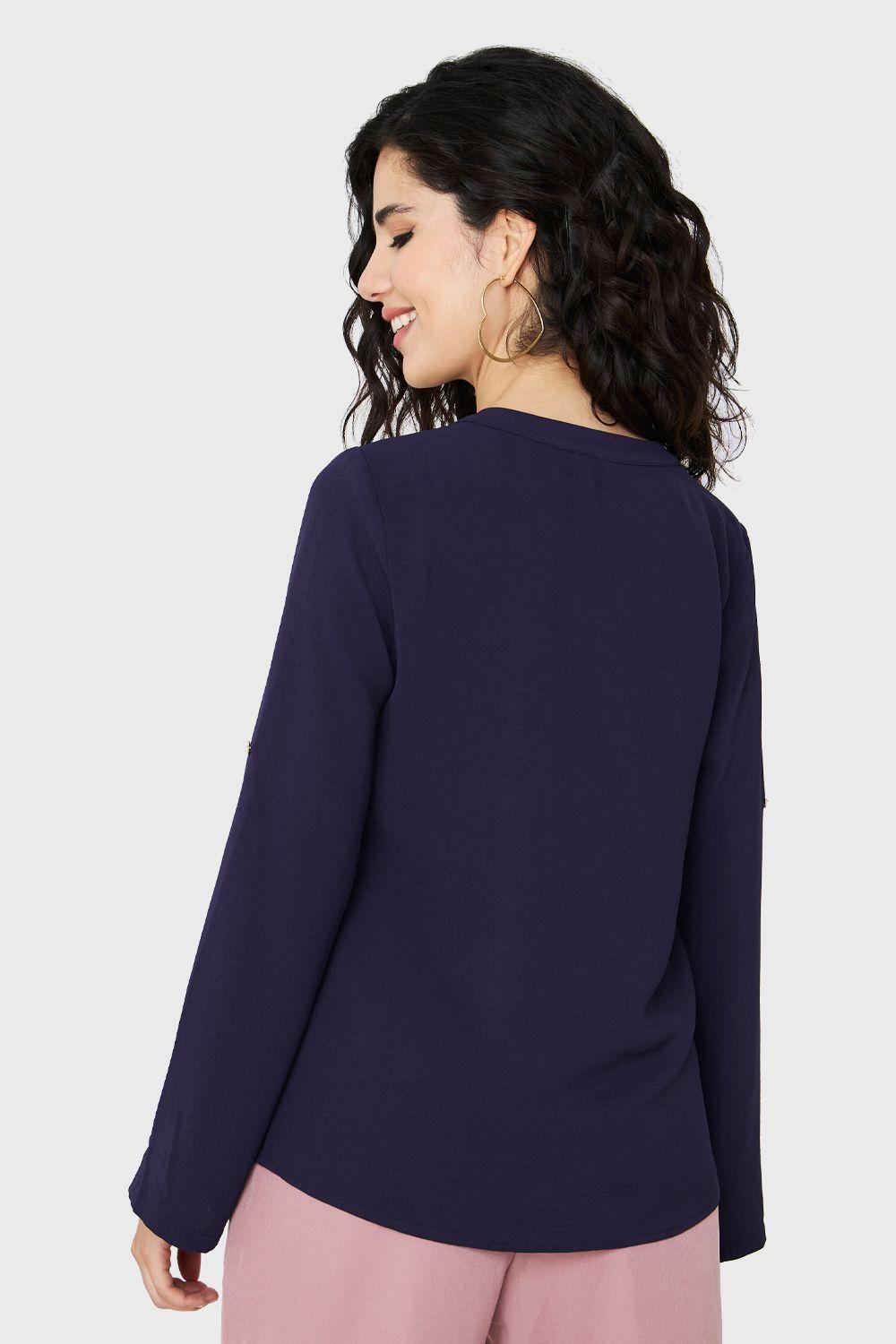 Blusa Cuello Mao Azul Marino Nicopoly-3