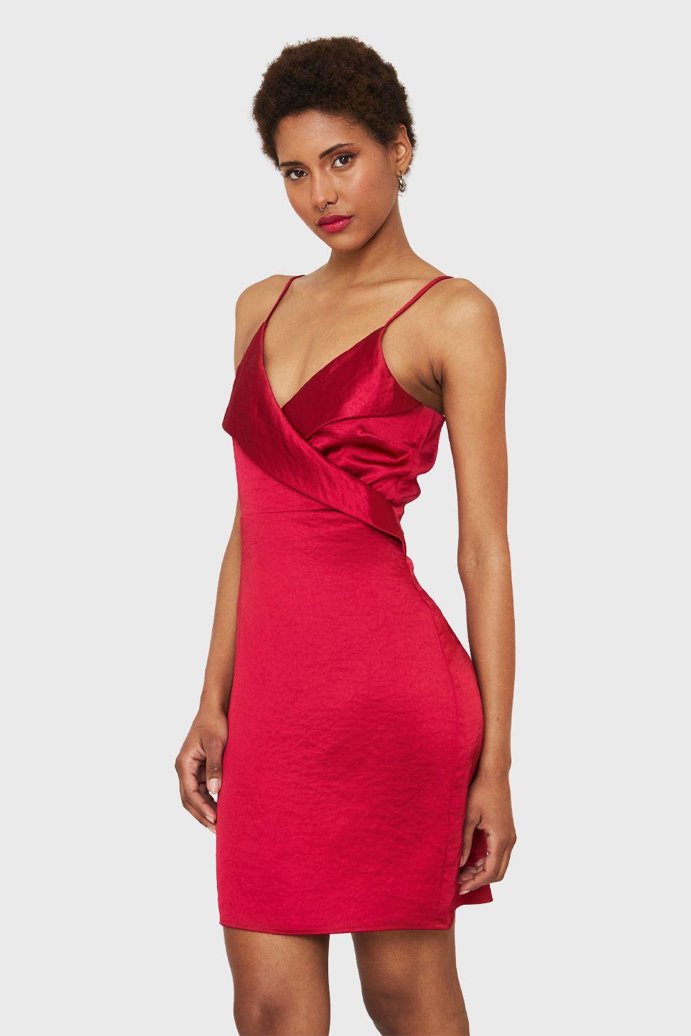 Vestido Corto Tipo Satín Burdeos Nicopoly-2