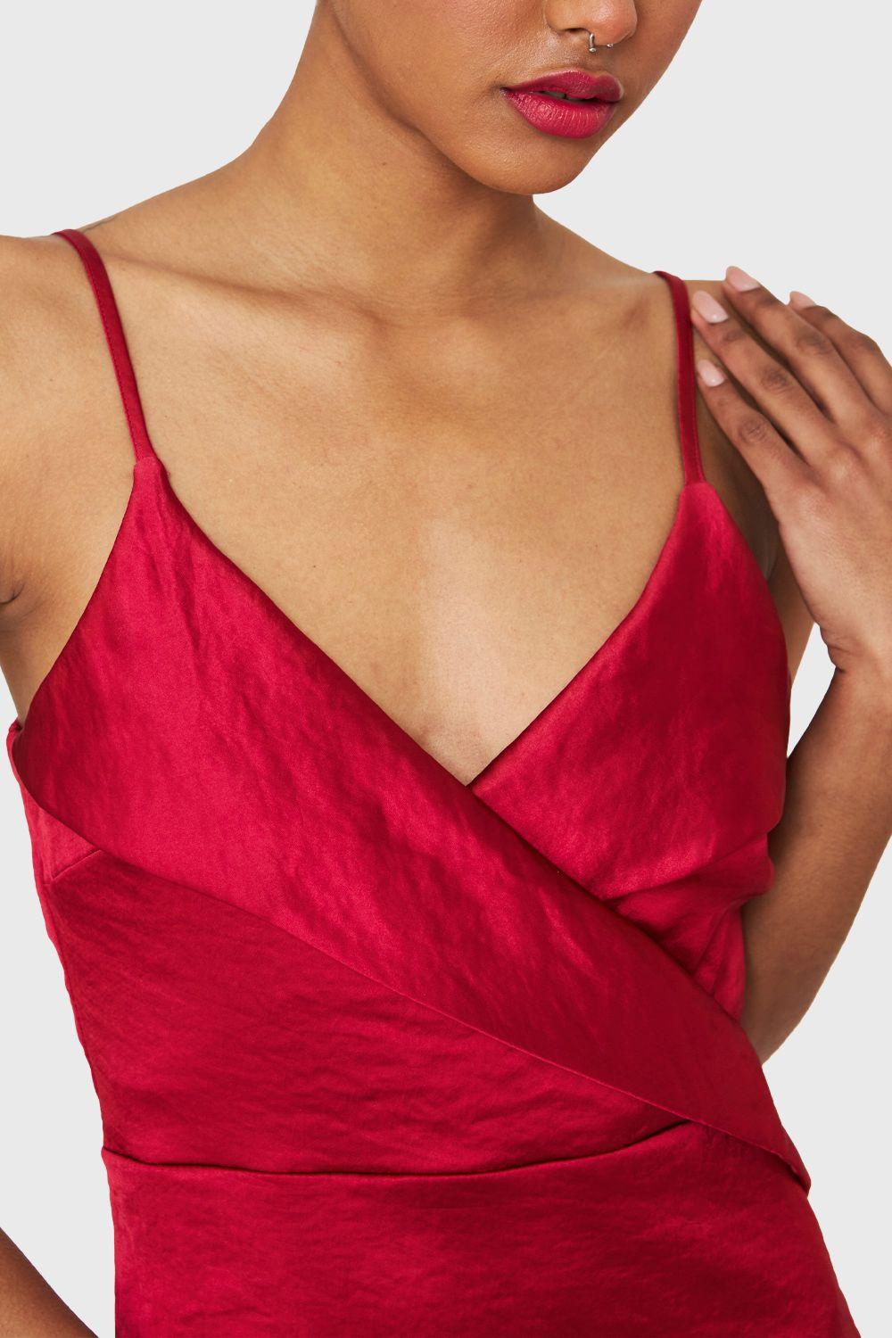 Vestido Corto Tipo Satín Burdeos Nicopoly-5