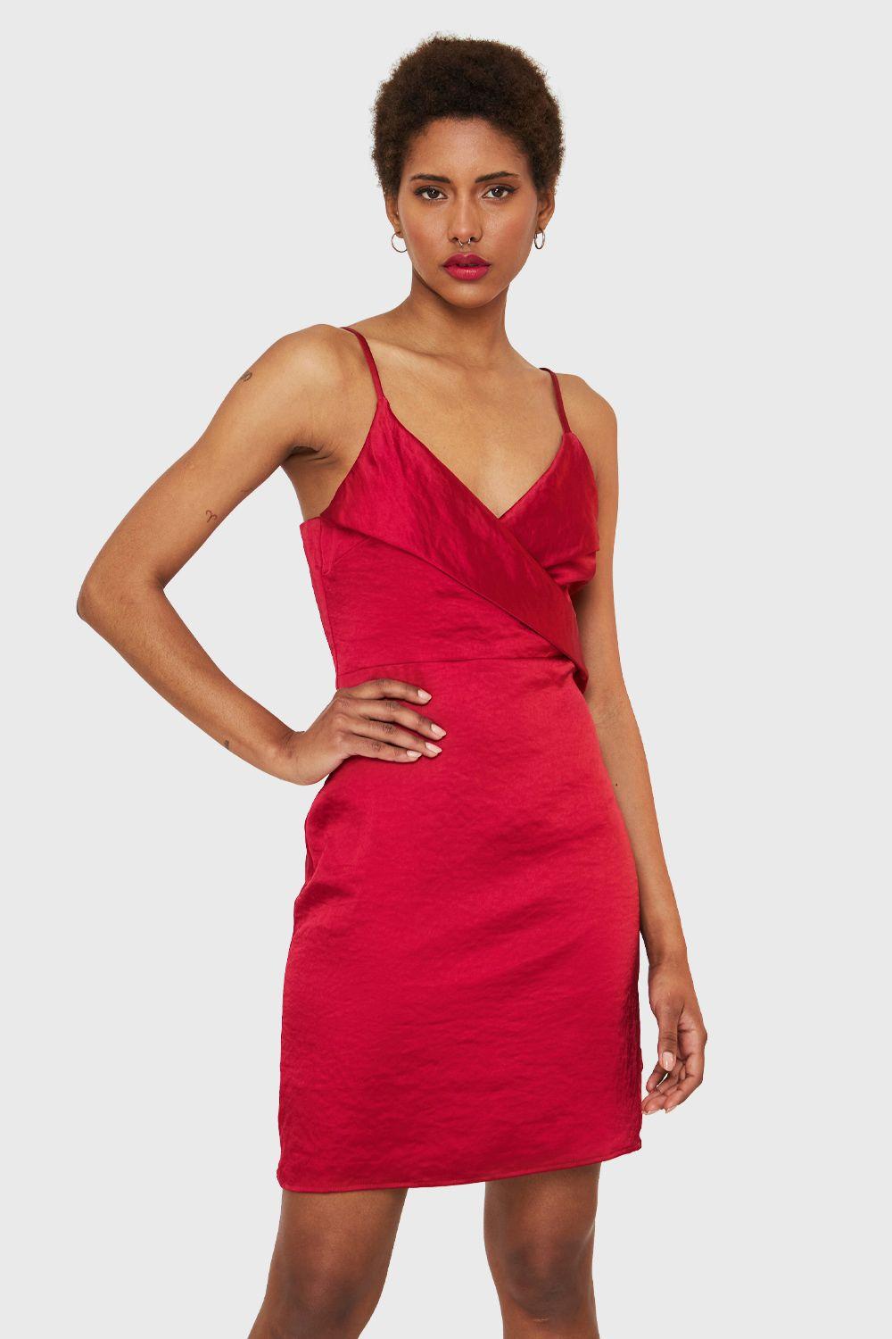 Vestido Corto Tipo Satín Burdeos Nicopoly-4