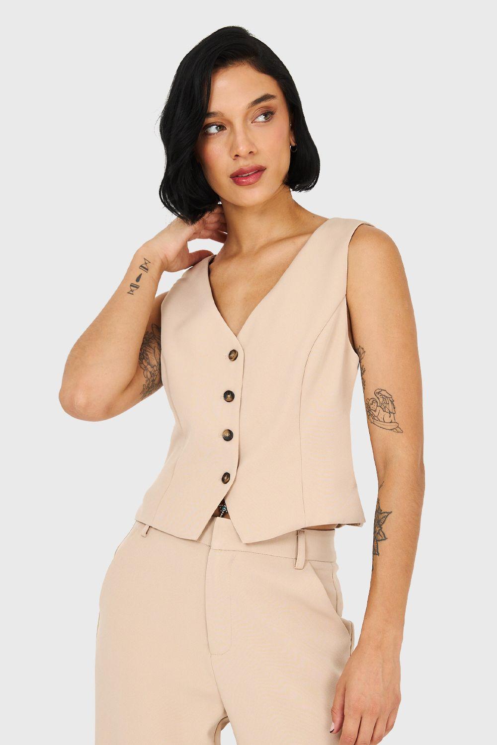 Gilet Básico 4 Botones Khaki Nicopoly-0