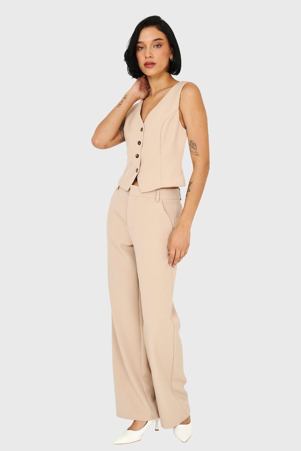 Gilet Básico 4 Botones Khaki Nicopoly-1