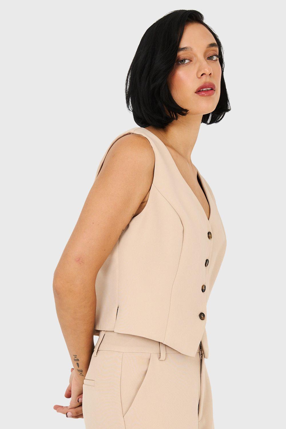 Gilet Básico 4 Botones Khaki Nicopoly-2