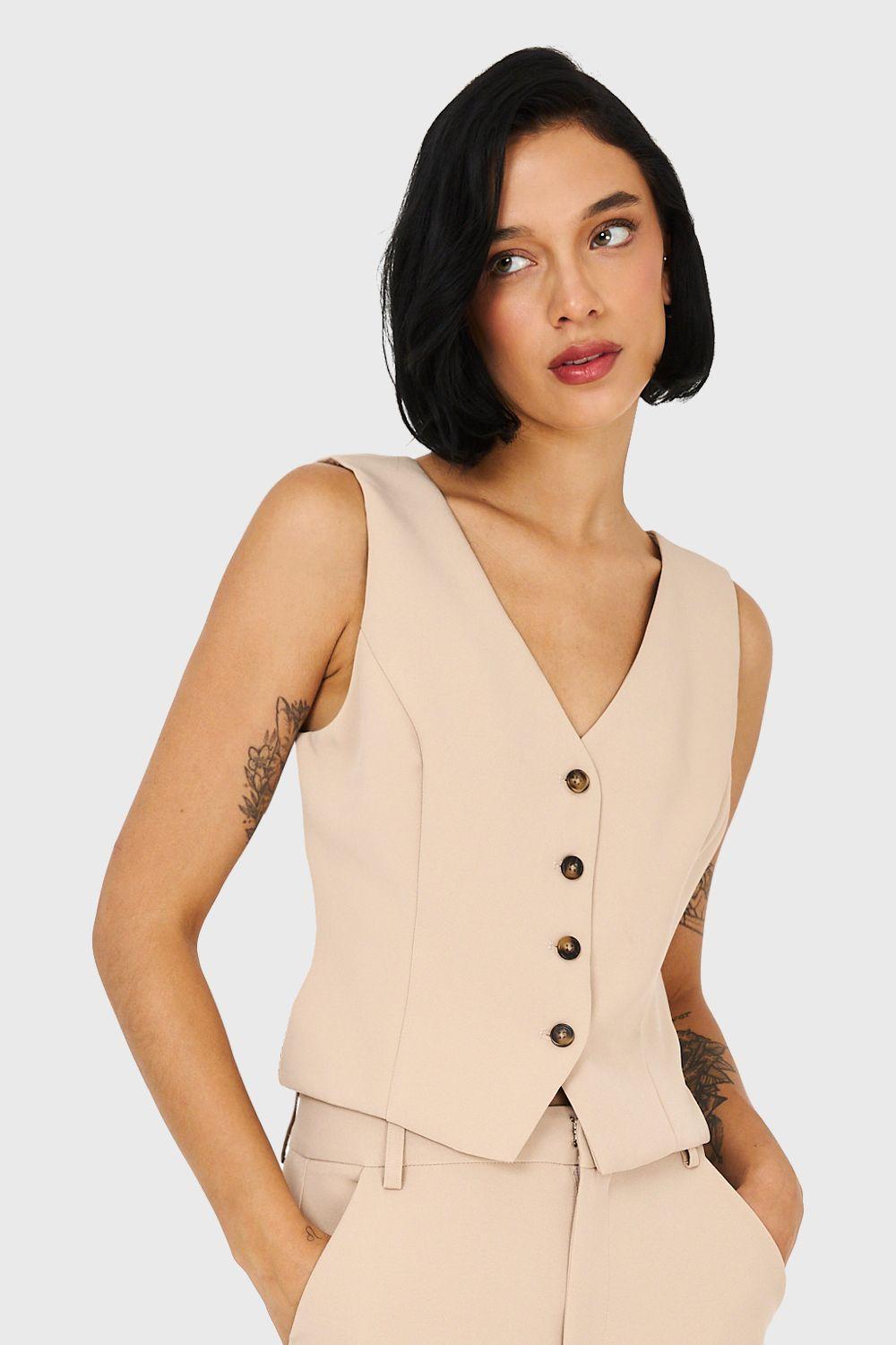 Gilet Básico 4 Botones Khaki Nicopoly-4