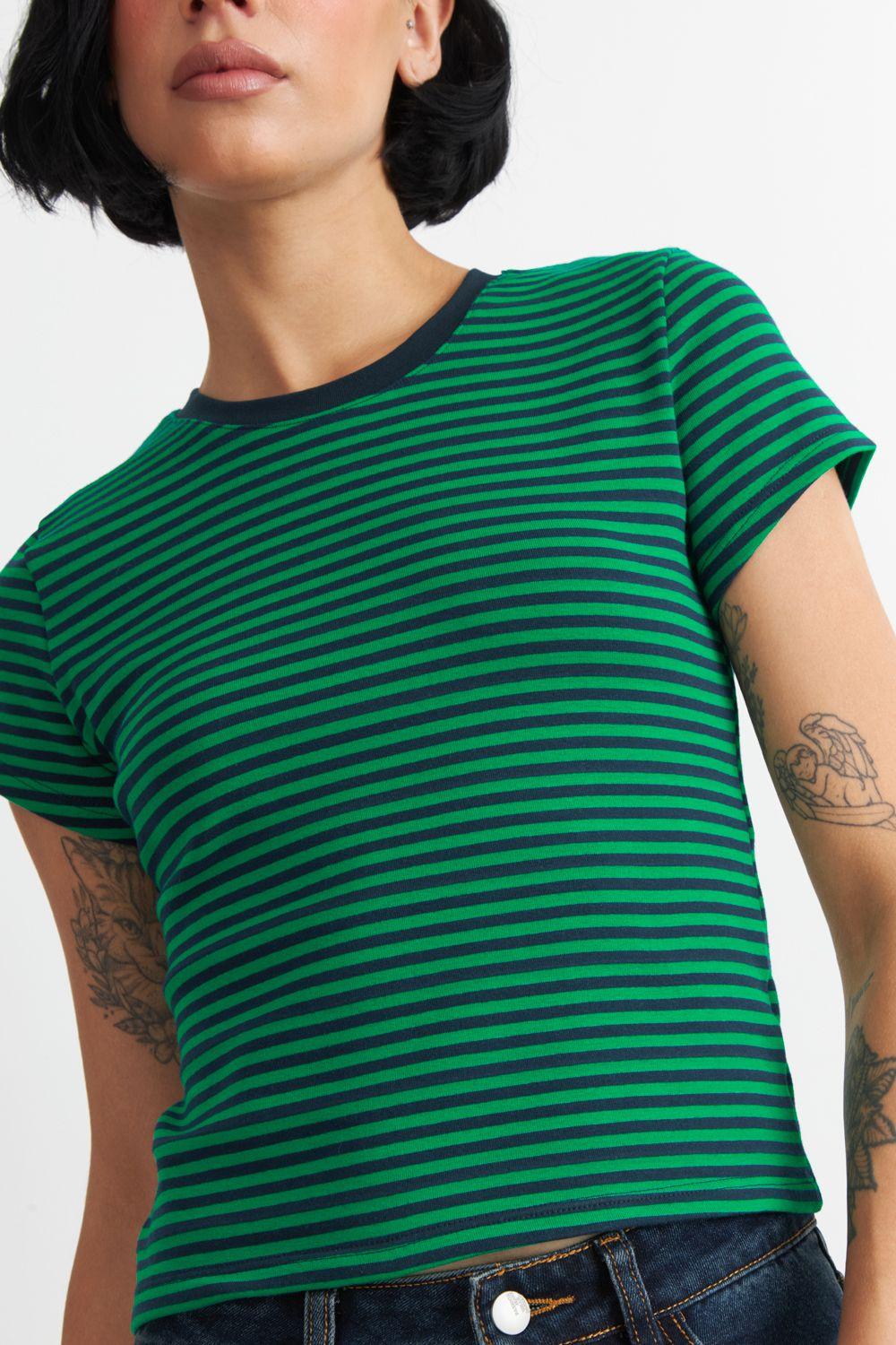 Polera Básica Cuello Redondo Líneas Verde Nicopoly-5