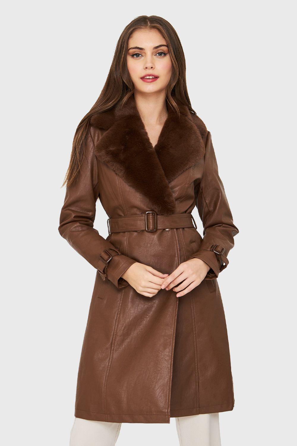 Chaqueta Midi Ecocuero Café Nicopoly-4