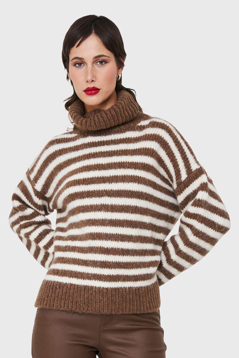 Sweater Holgado Rayado Cuello Alto Café Nicopoly-4