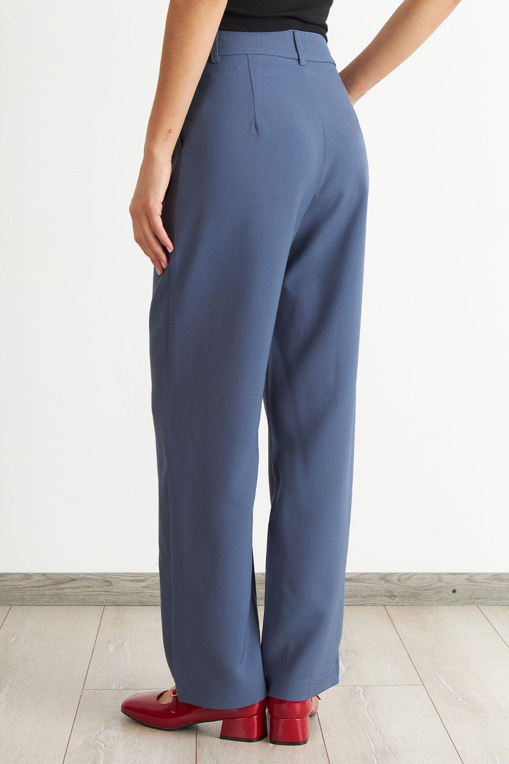 Pantalón Recto Con Pinza Azul Nicopoly-3