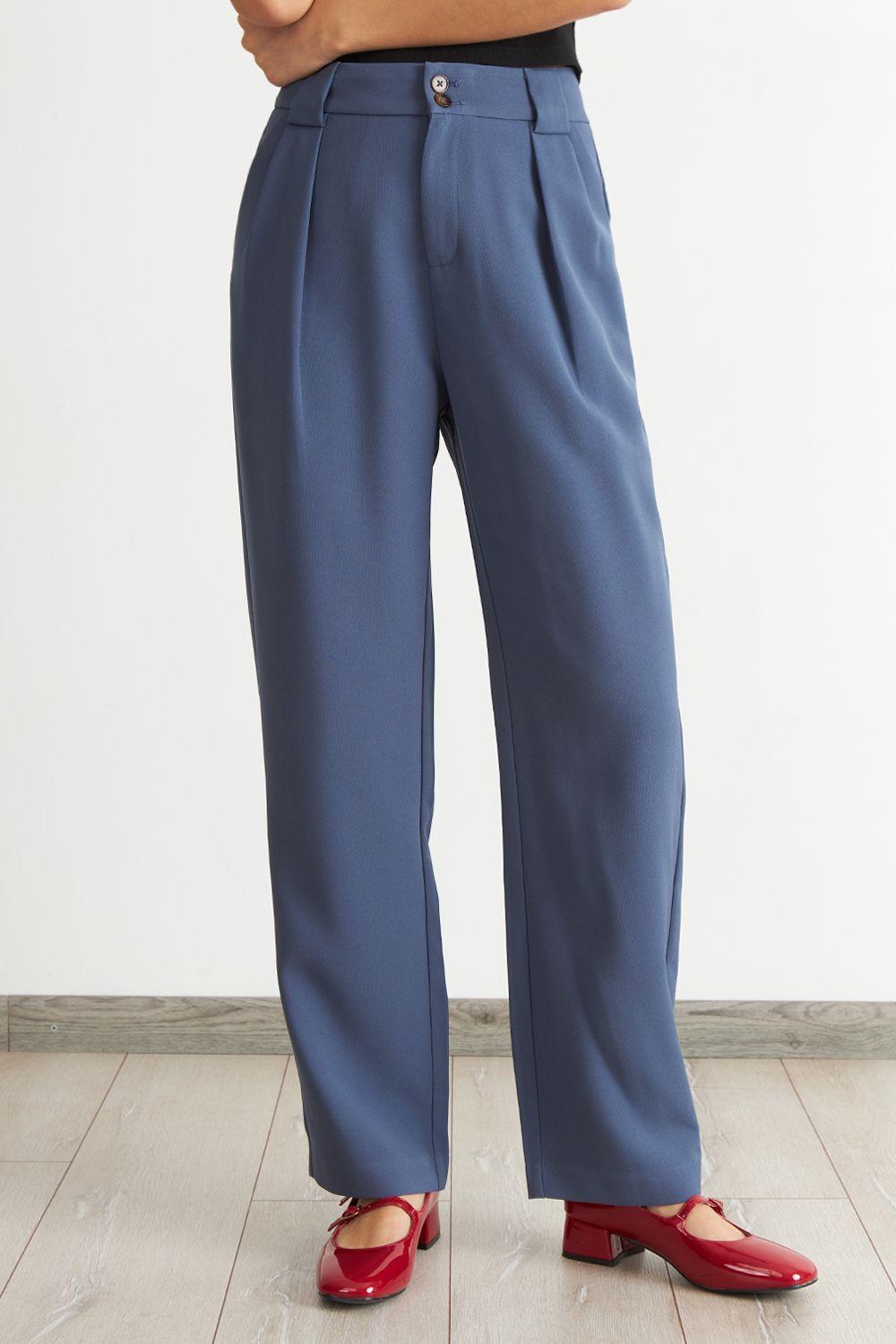 Pantalón Recto Con Pinza Azul Nicopoly-4