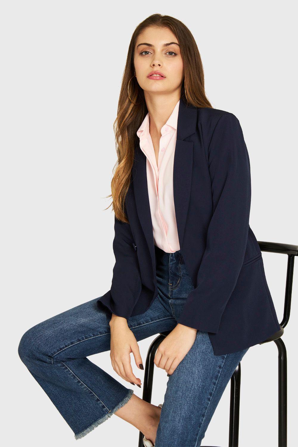 Blazer Botones Decorativos Azul Marino Nicopoly-0