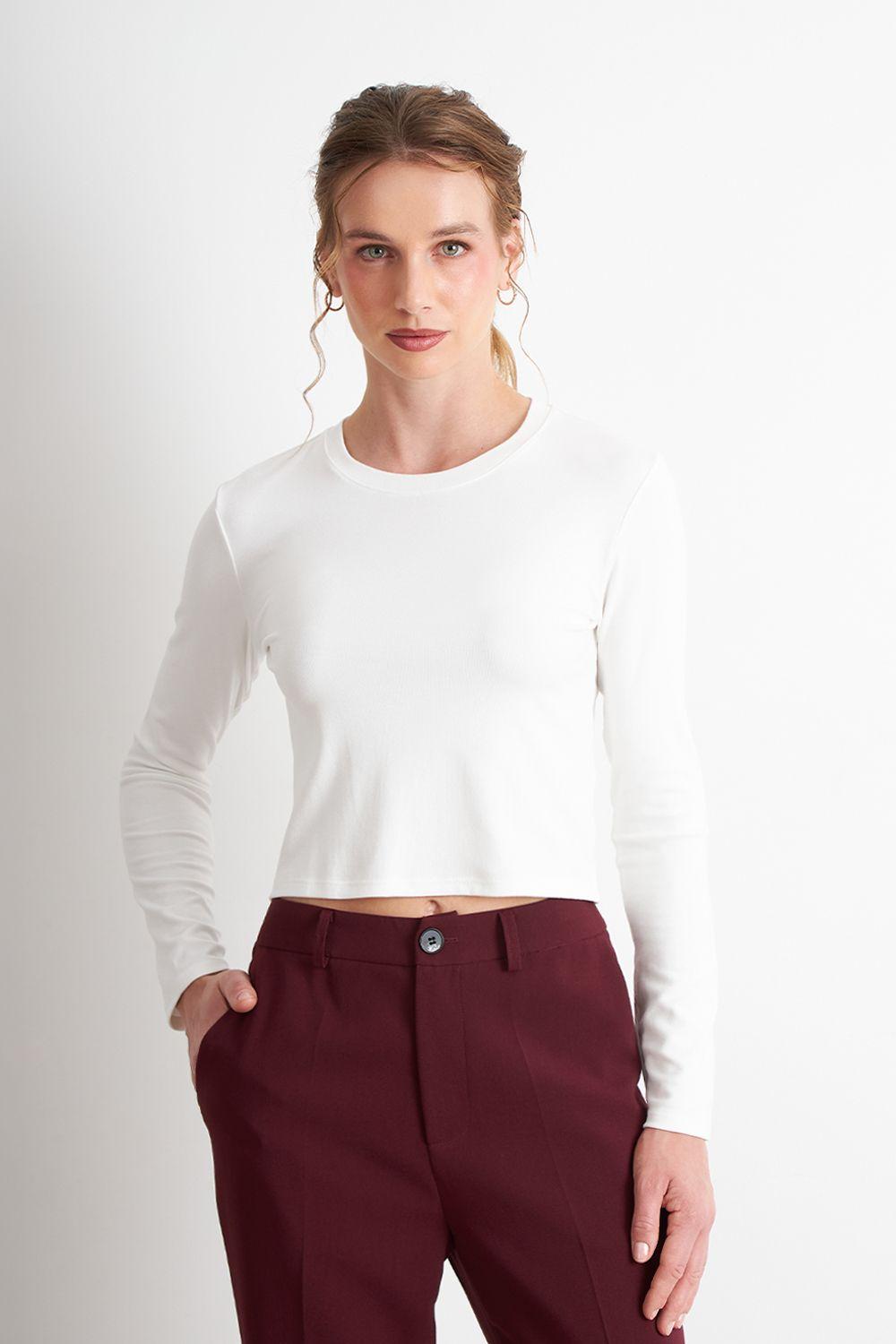 Polera Manga Larga Crop Blanco Nicopoly-0