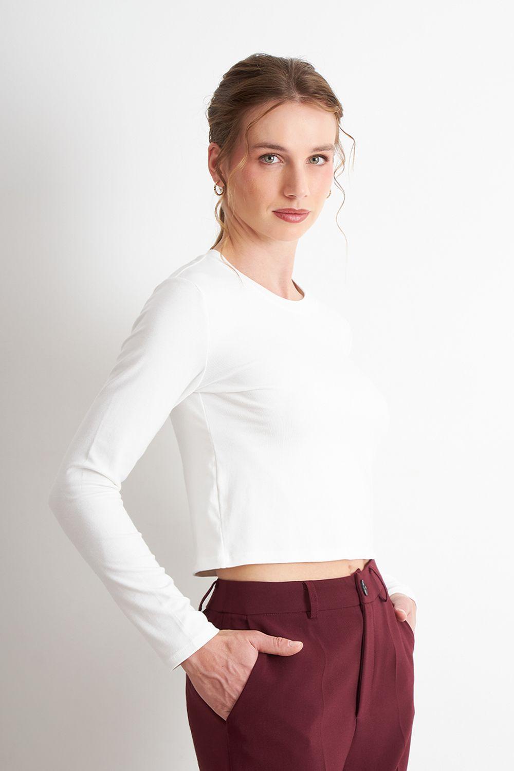 Polera Manga Larga Crop Blanco Nicopoly-2