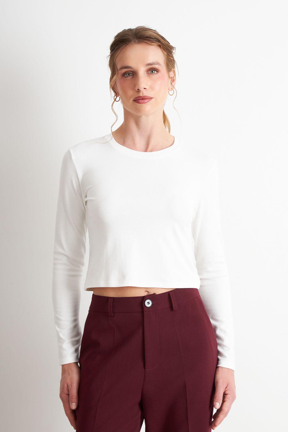 Polera Manga Larga Crop Blanco Nicopoly-4