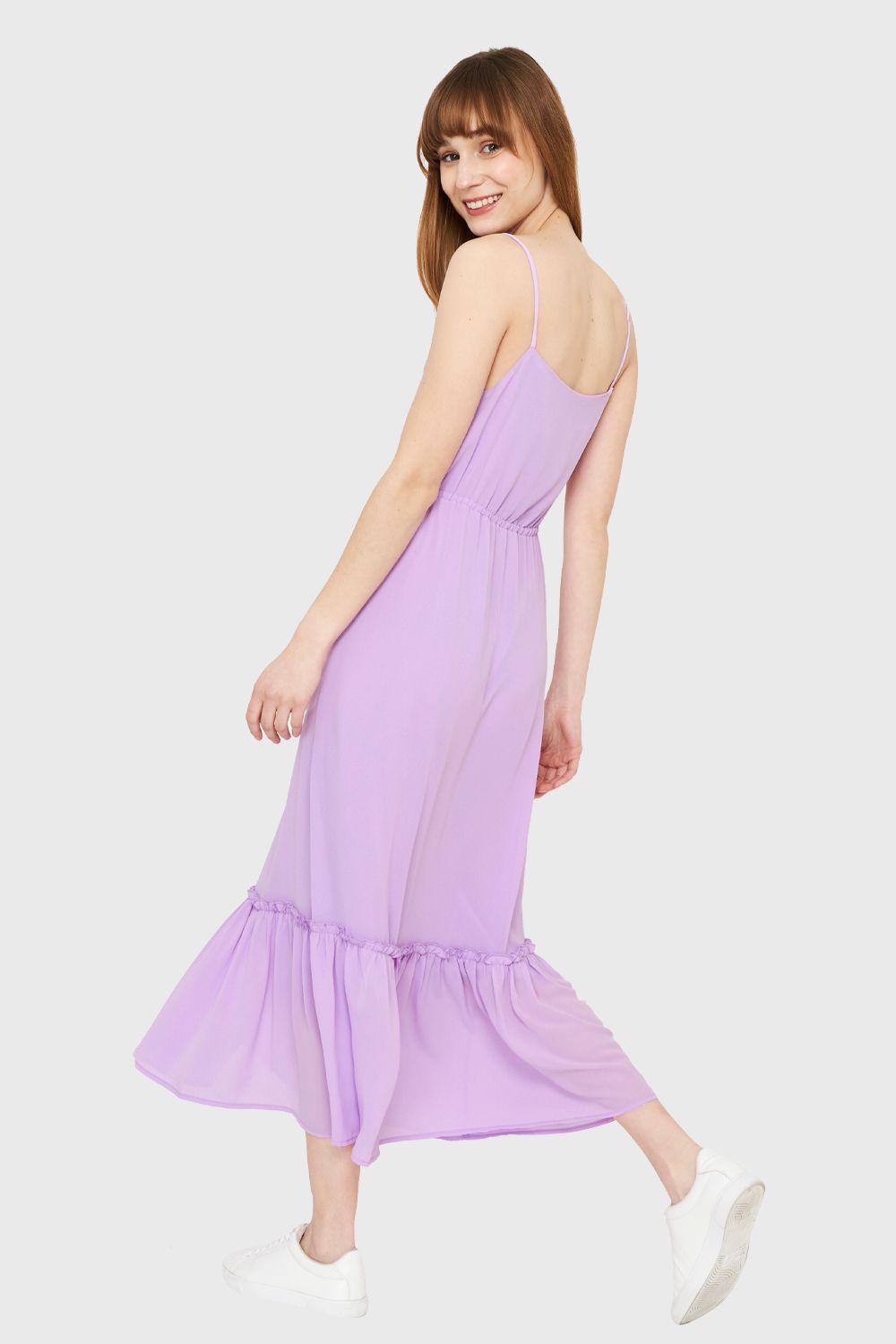 Vestido Largo Volante Lila Nicopoly-3