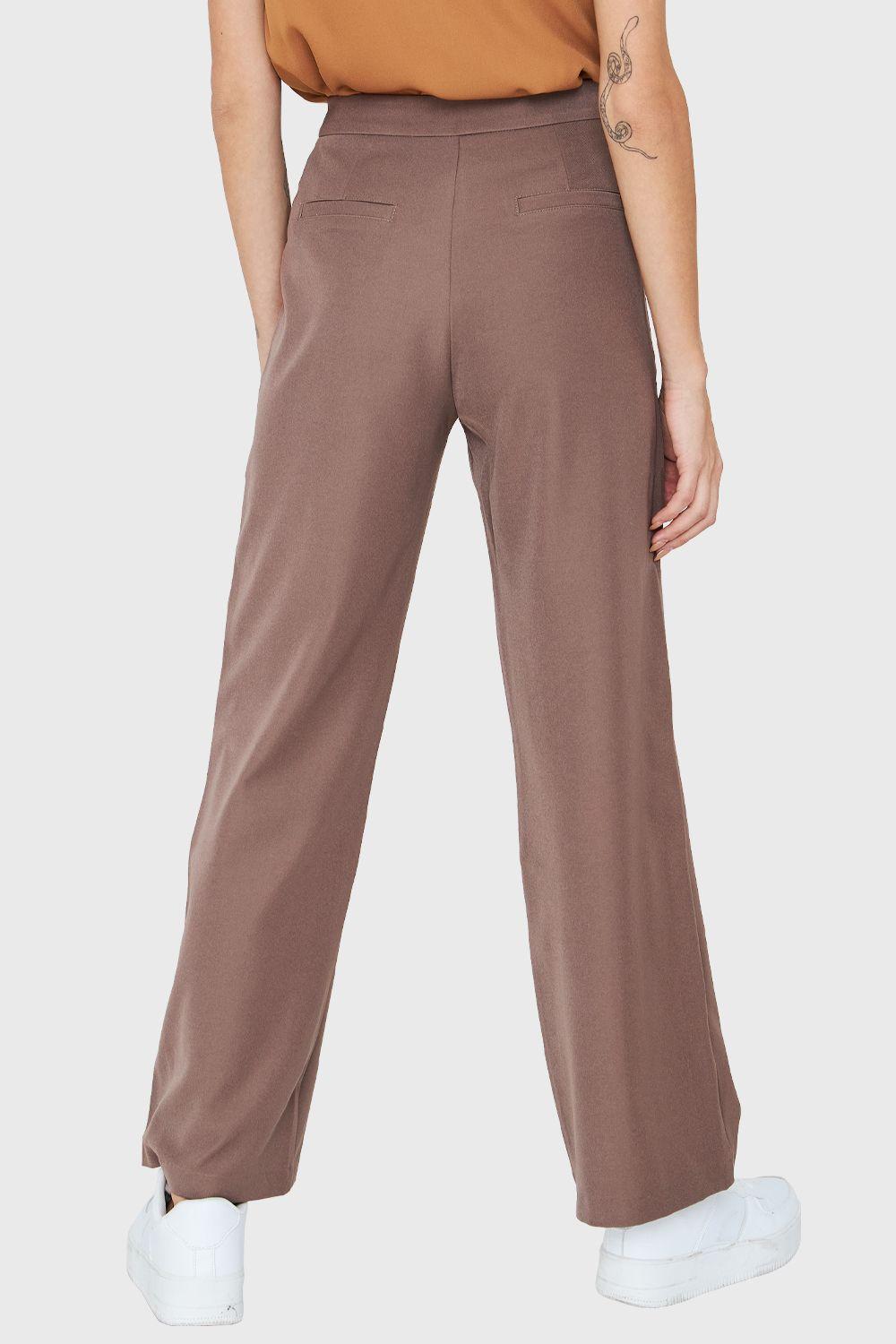 Pantalón Recto Botones Taupe Nicopoly-3