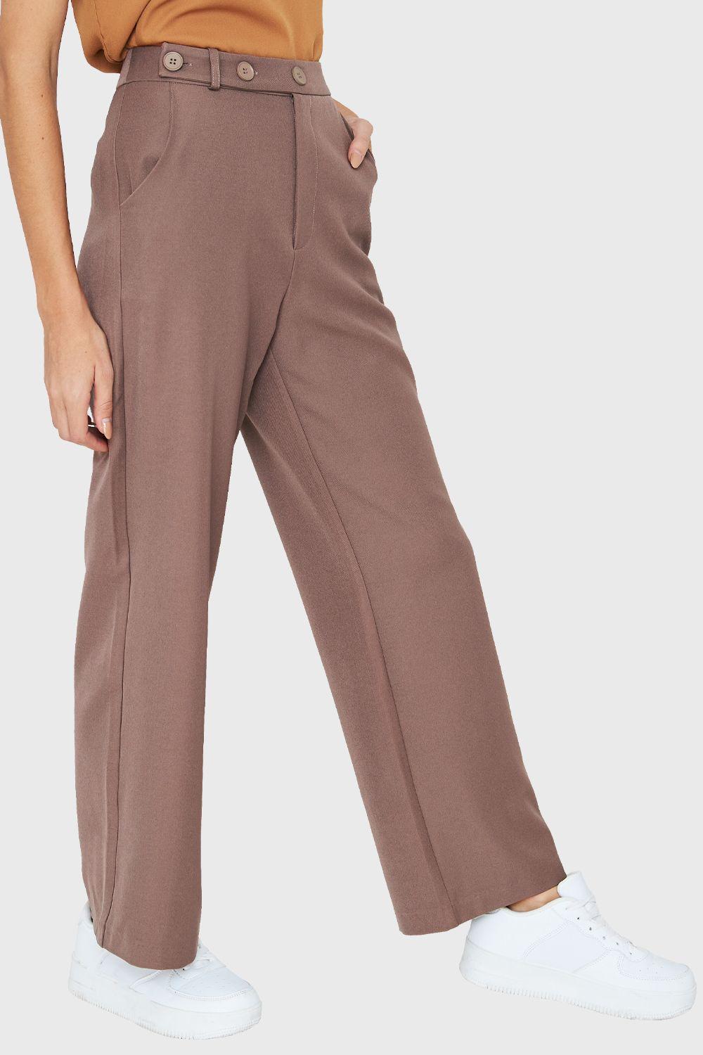 Pantalón Recto Botones Taupe Nicopoly-2