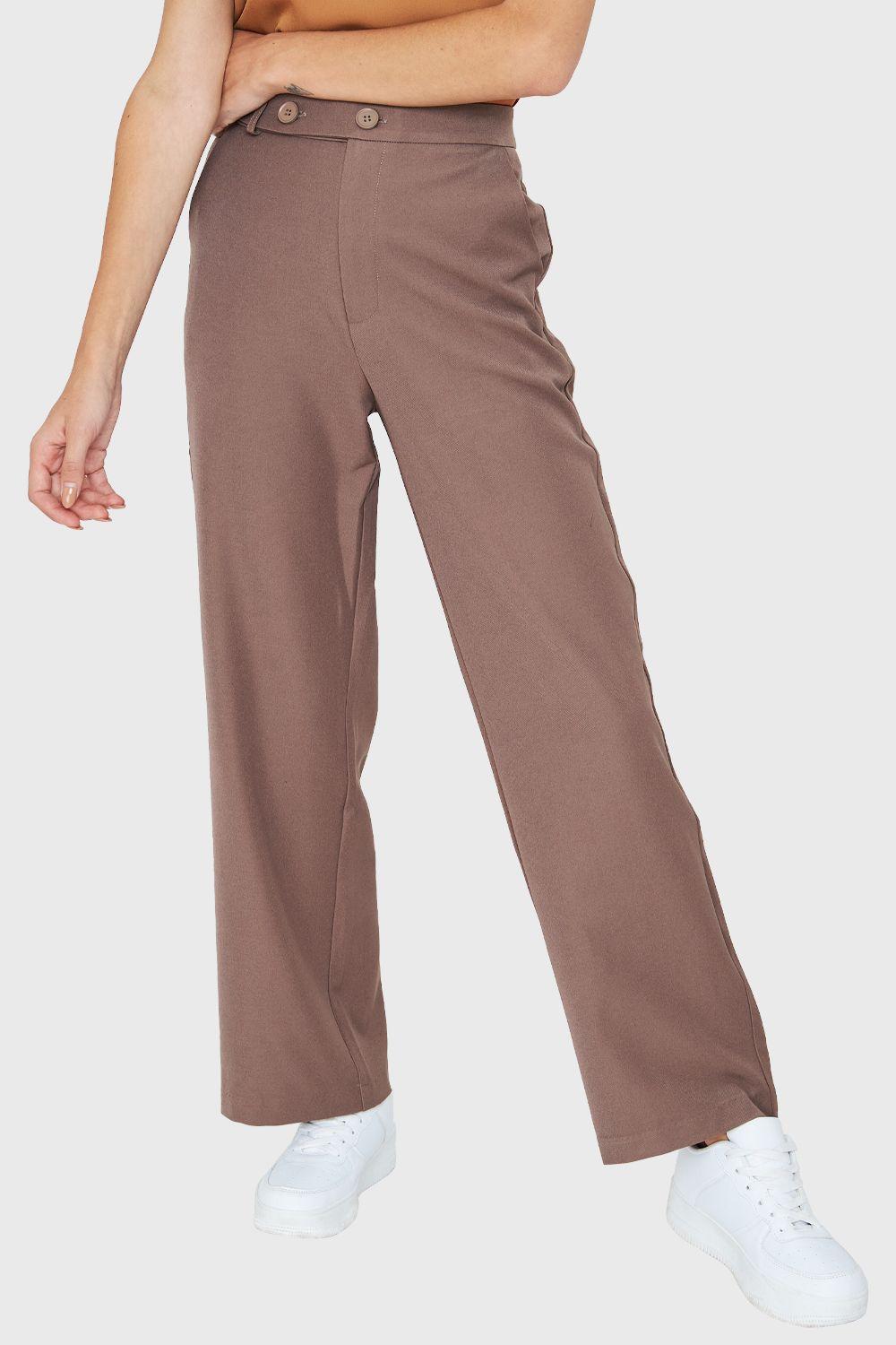 Pantalón Recto Botones Taupe Nicopoly-0