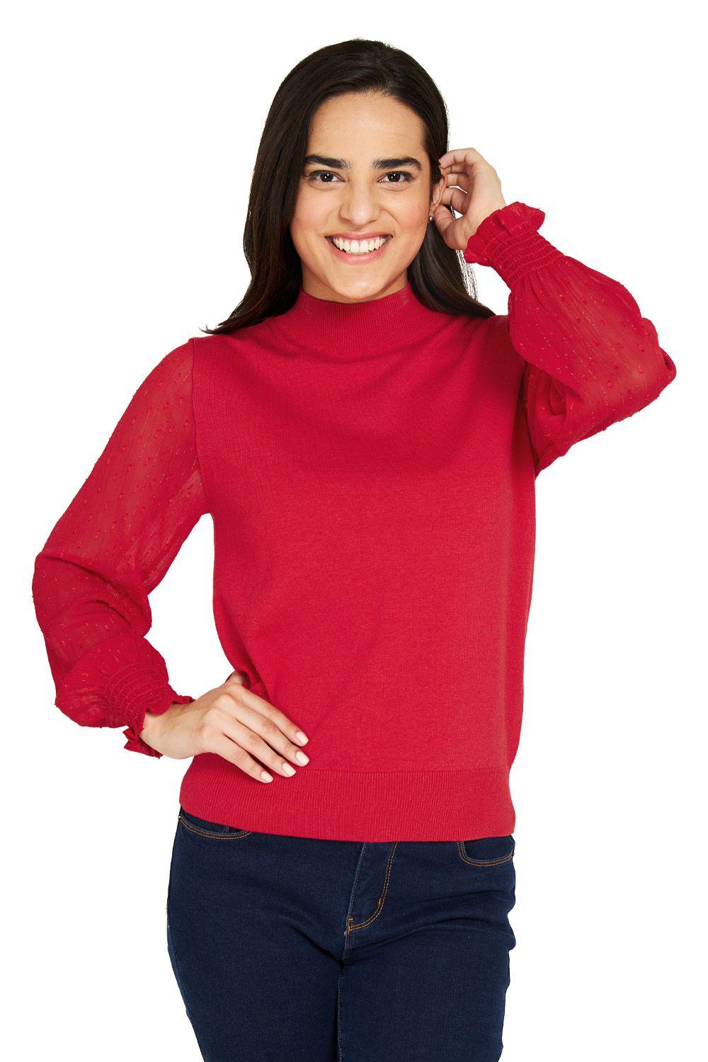 Sweater Manga Brillos Rojo Nicopoly-0