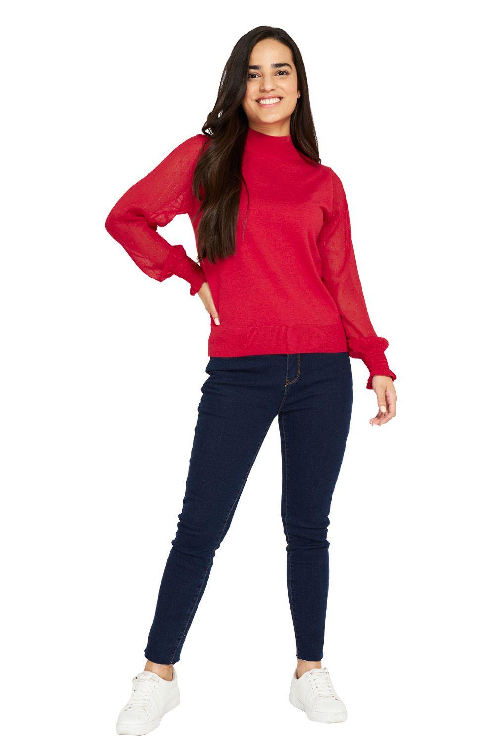 Sweater Manga Brillos Rojo Nicopoly-1