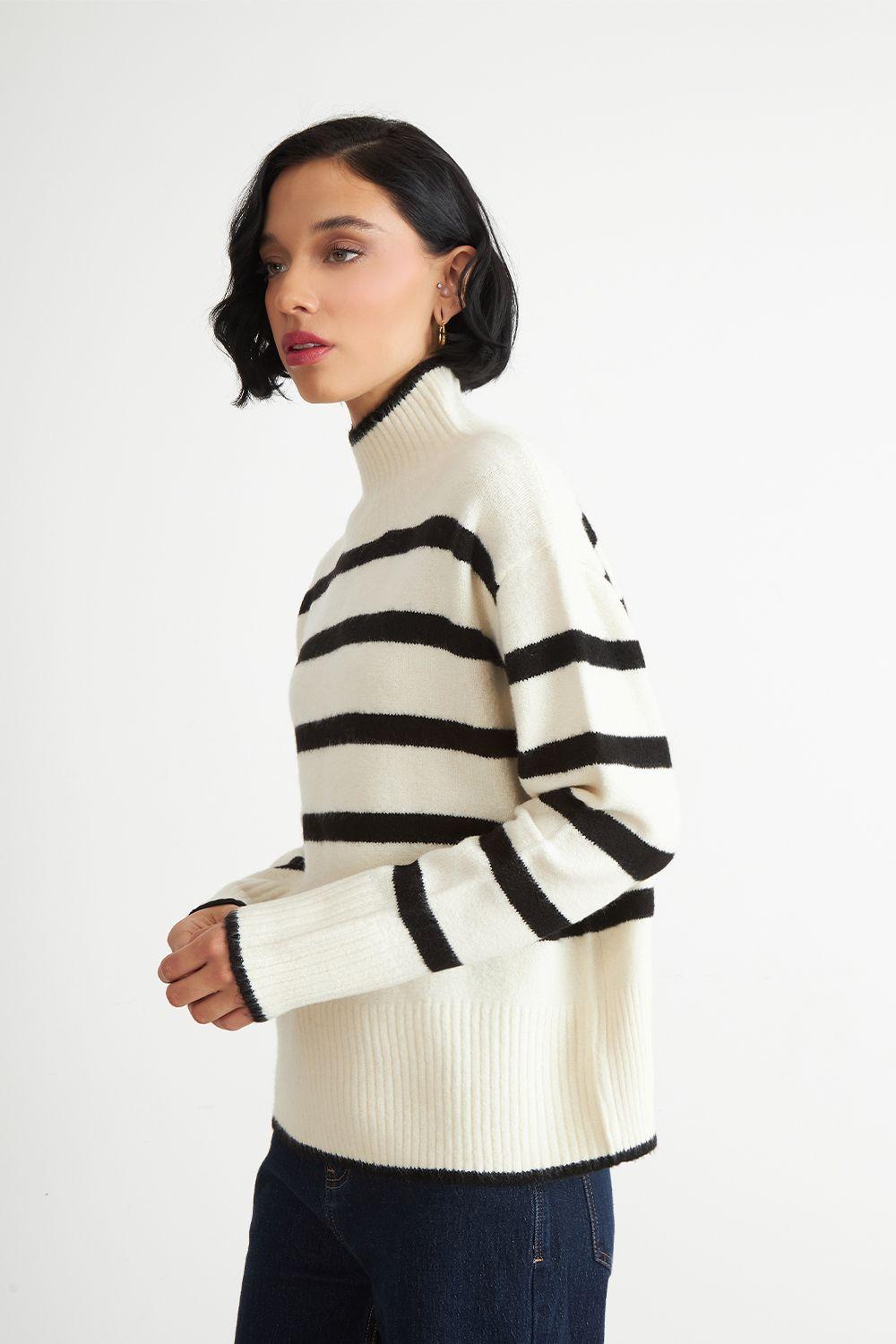 Sweater Cuello Alto Rayas Horizontales Blanco Nicopoly-2