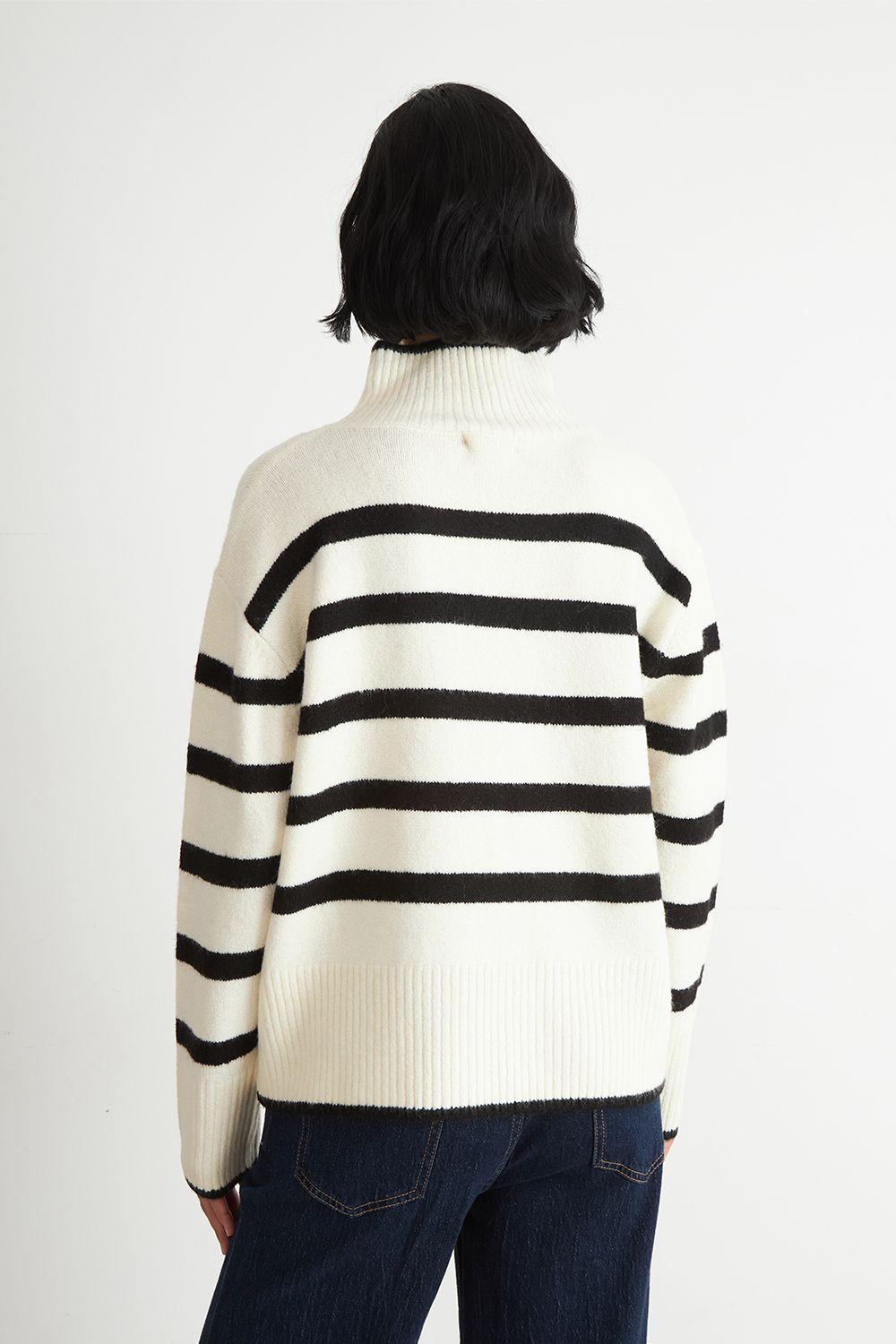 Sweater Cuello Alto Rayas Horizontales Blanco Nicopoly-3