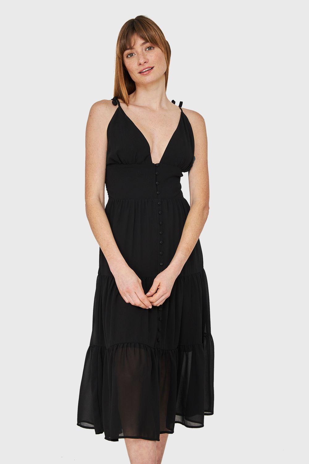 Vestido Faldón Con Volantes Negro Nicopoly-0