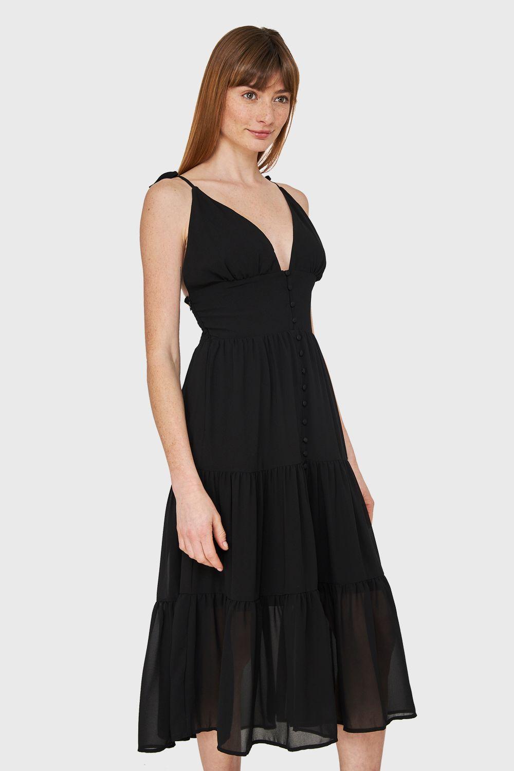 Vestido Faldón Con Volantes Negro Nicopoly-2