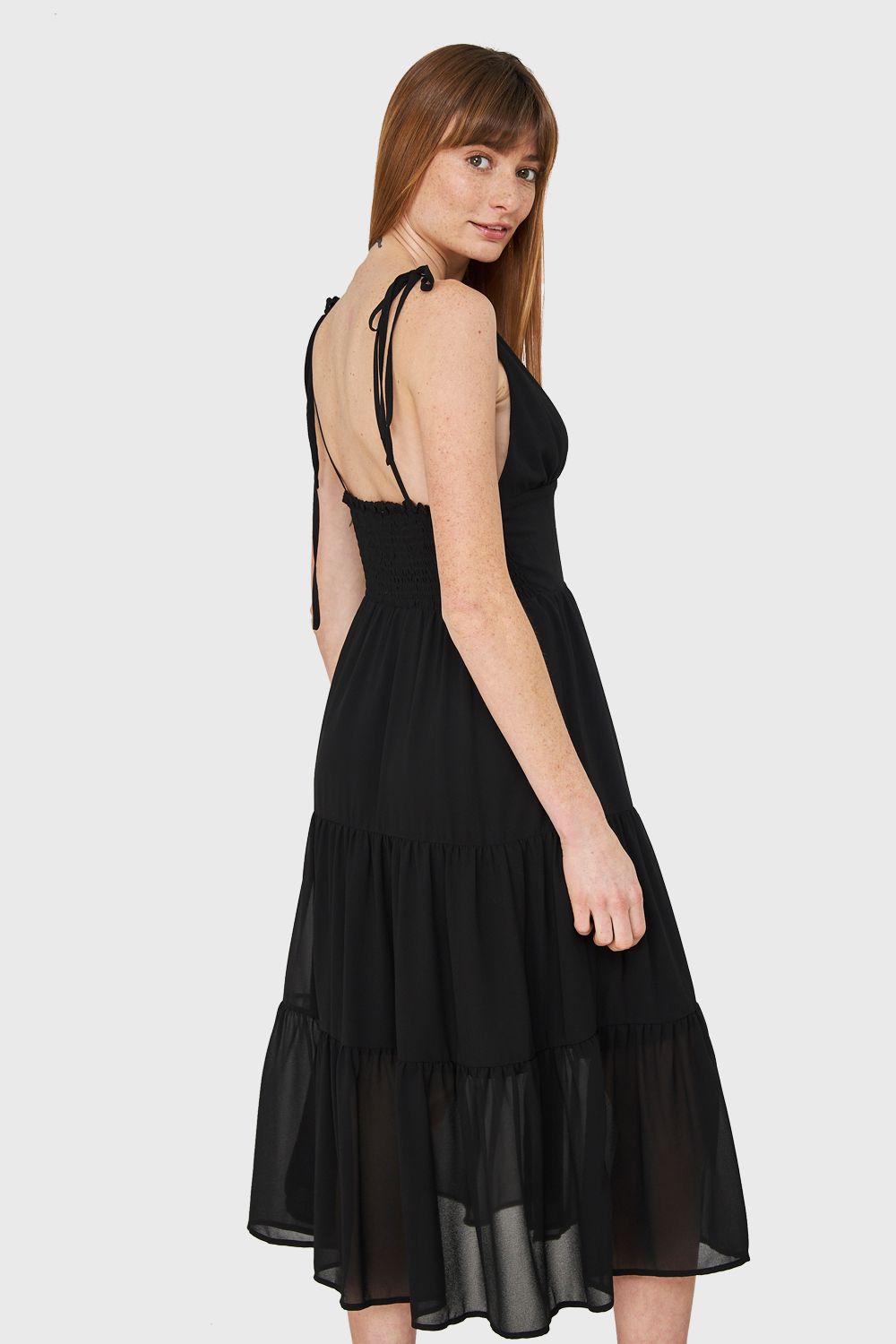 Vestido Faldón Con Volantes Negro Nicopoly-3