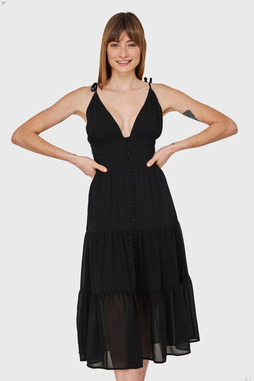 Vestido Faldón Con Volantes Negro Nicopoly-4