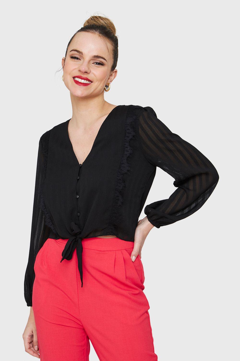 Blusa Nudo Detalle Encaje Negro Nicopoly-0