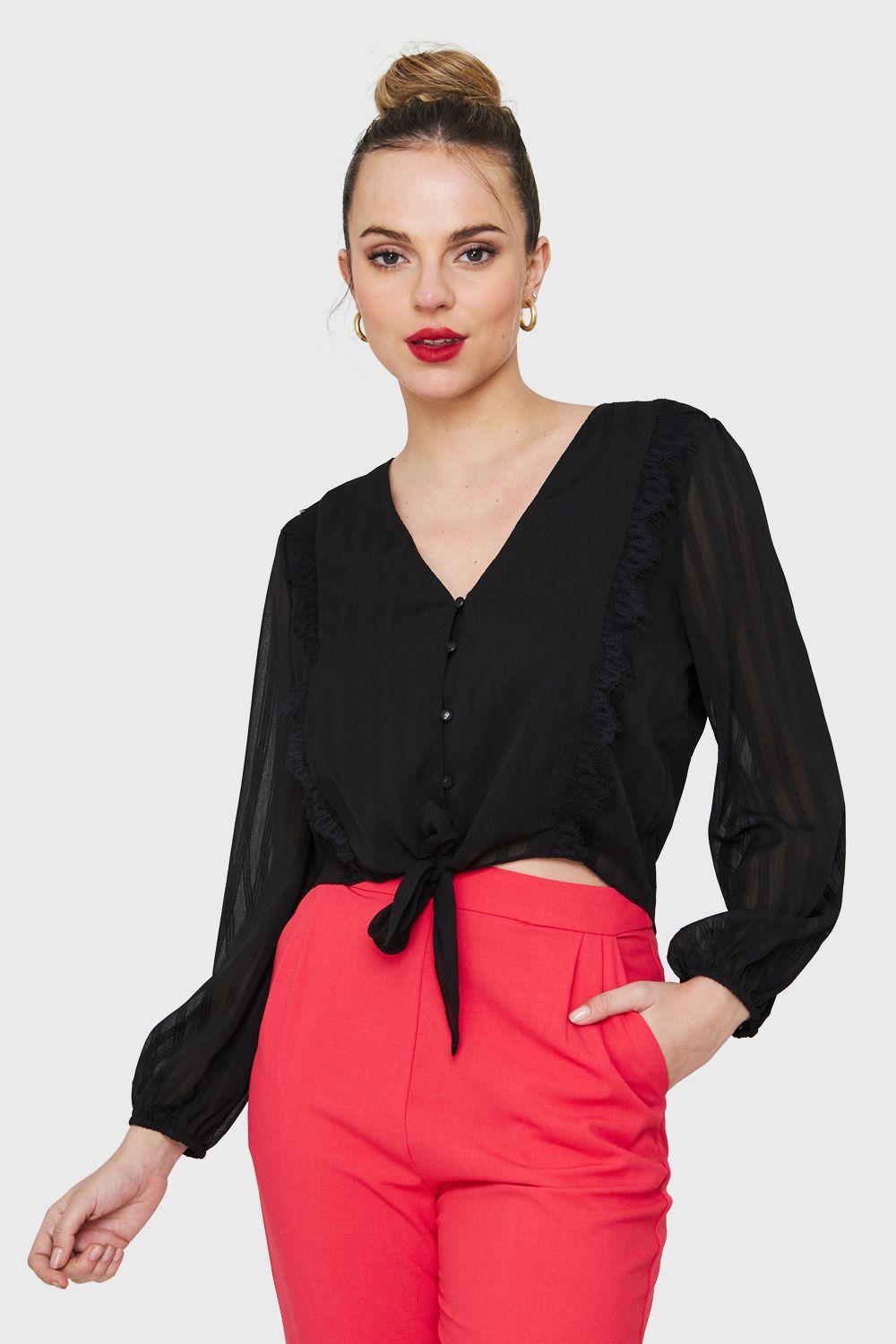 Blusa Nudo Detalle Encaje Negro Nicopoly-4
