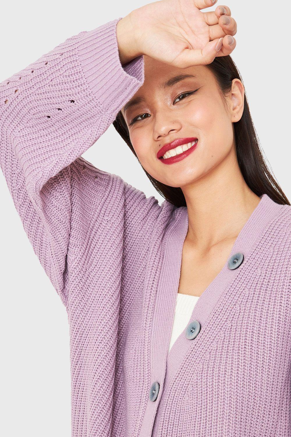 Cárdigan Básico Oversize Lila Nicopoly-5