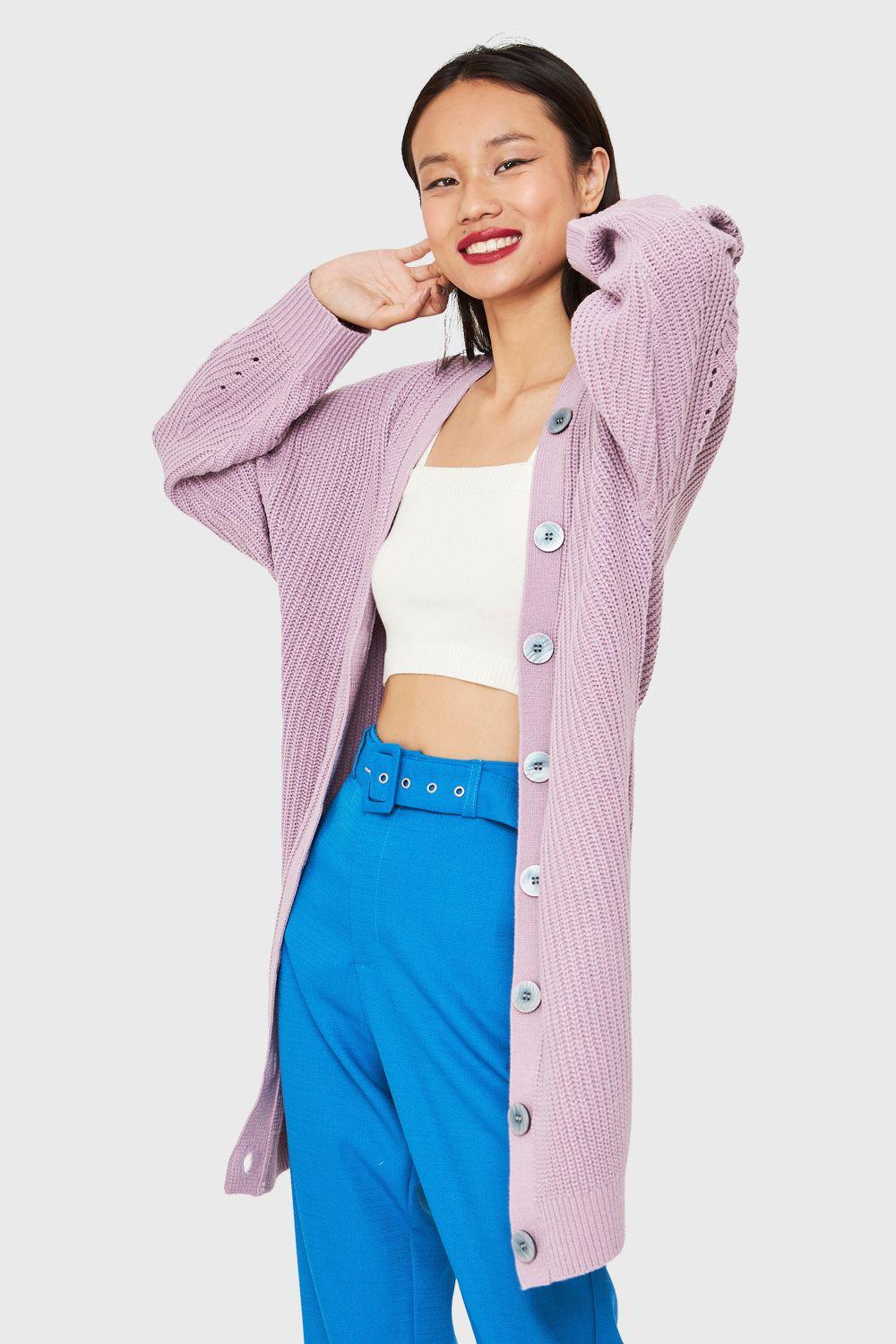 Cárdigan Básico Oversize Lila Nicopoly-0