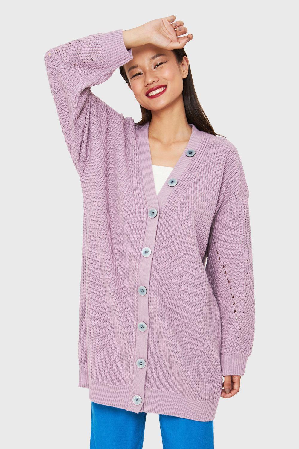 Cárdigan Básico Oversize Lila Nicopoly-4