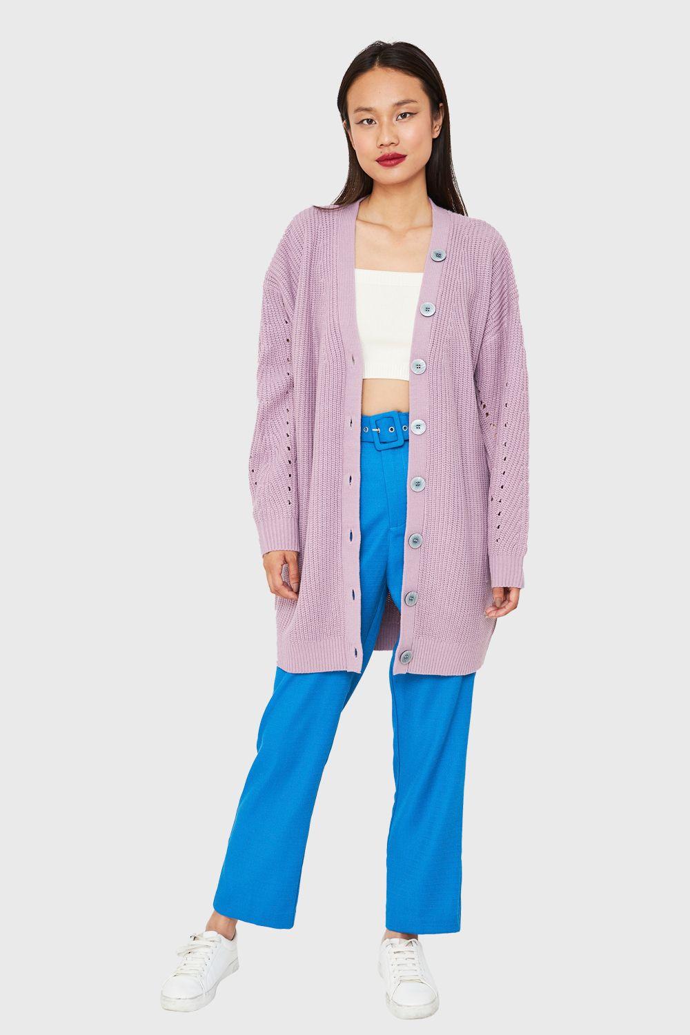 Cárdigan Básico Oversize Lila Nicopoly-1